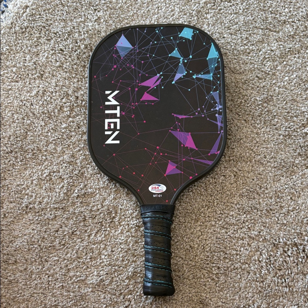 MTEN Pickleball Paddle with Purple & Teal Geometric Design